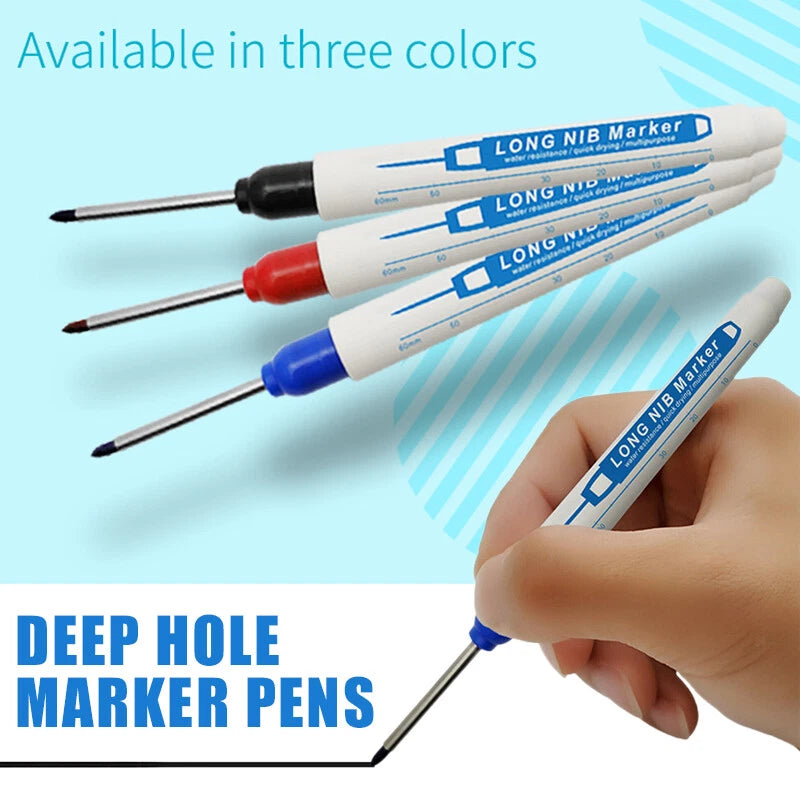 3PCS Deep Hole Marker Pen for Woodworking Decoration