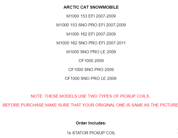 Stator Pickup Coil Replacement for Arctic Cat M1000 153 162 EFI (2007–2009)