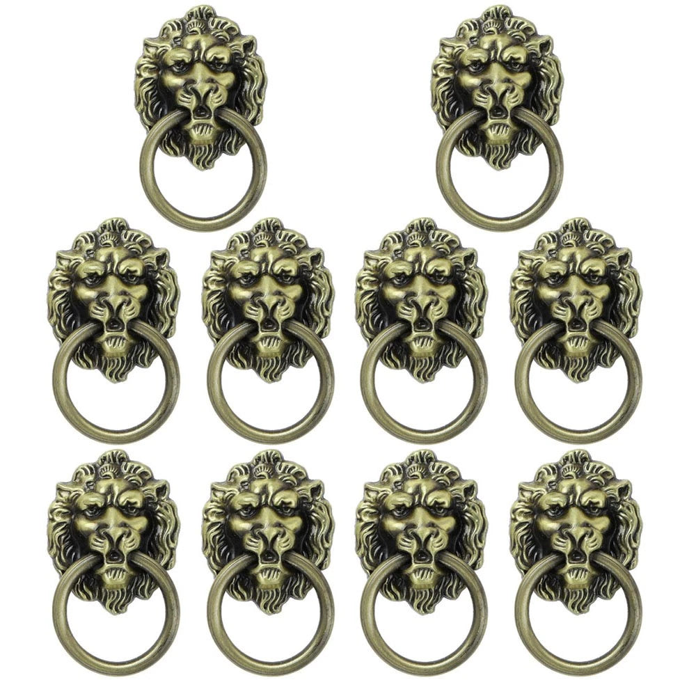 10Pcs Lion Head Door Pull Handle Ring Vintage Drawer Knob Cabinet Pulls Hardware