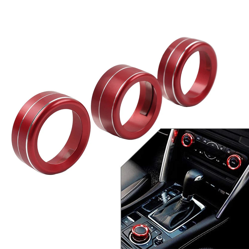 Red AC Climate Control Knob Ring Covers For Mazda 3 2014-2018 CX-5 2016-2019