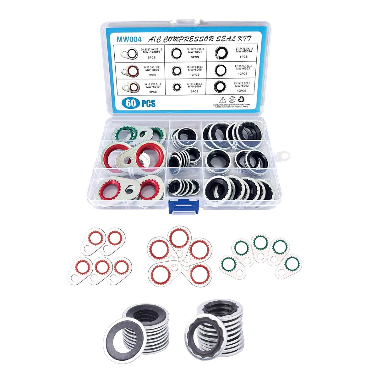 60 Pcs Air Conditioning Compressor Gasket Seal Washer Kit for
