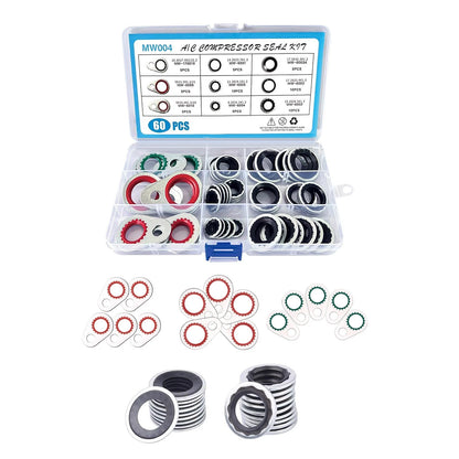 60 Pcs Air Conditioning Compressor Gasket Seal Washer Kit for