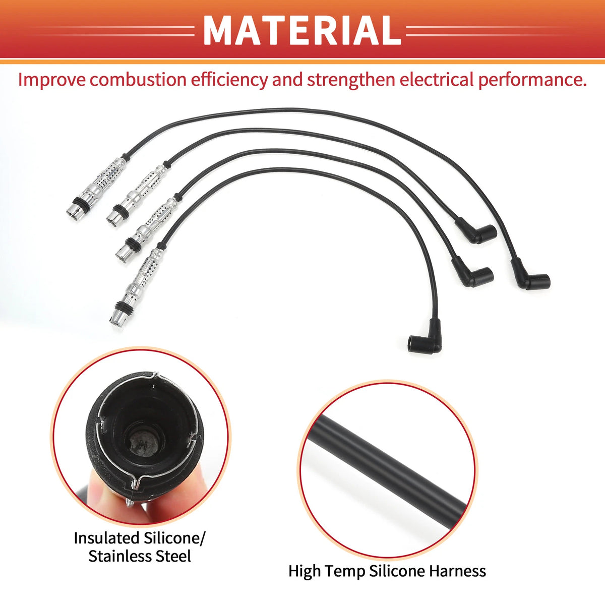Set of 4 Spark Plug Wire Ignition Coil Cables No.030905430Q for VW Polo (60)