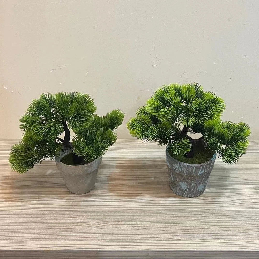 Artificial Bonsai Faux Pine Tree 22cm for Indoor Desk Shelf Decor