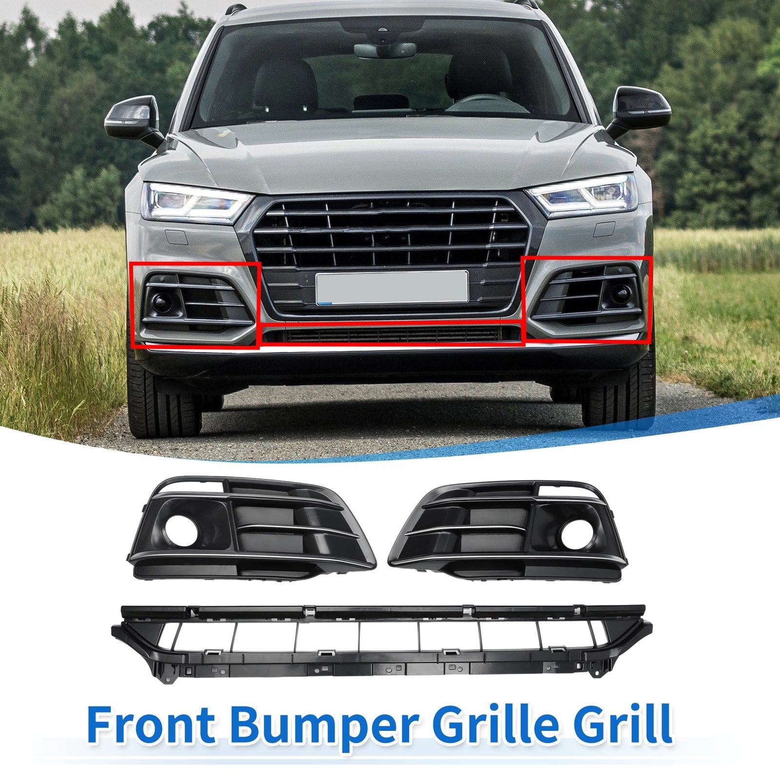 Front Lower Bumper Grille Grill Set for Audi Q5L Black Sport Style (2019–)