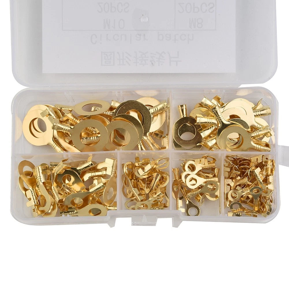 150Pcs Gold Brass Ring Cable Lugs for Wire Terminals
