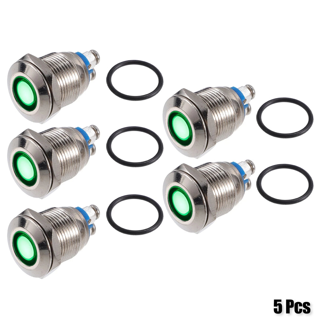 5Pcs 12mm LED Waterproof Pilot Indicator Signal Light for Universal