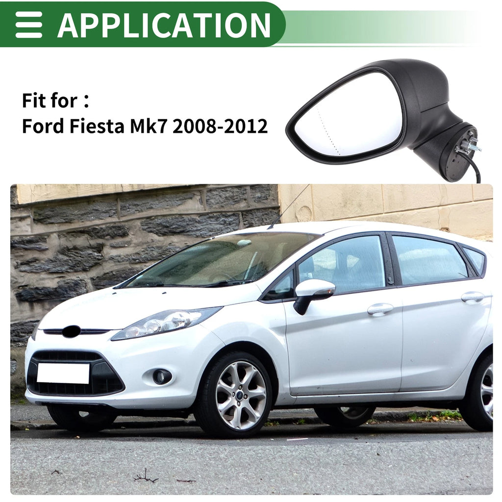 Left Side Door Mirror Replacement for Ford Fiesta Mk7 Electric Adjust Black (2009–2017)