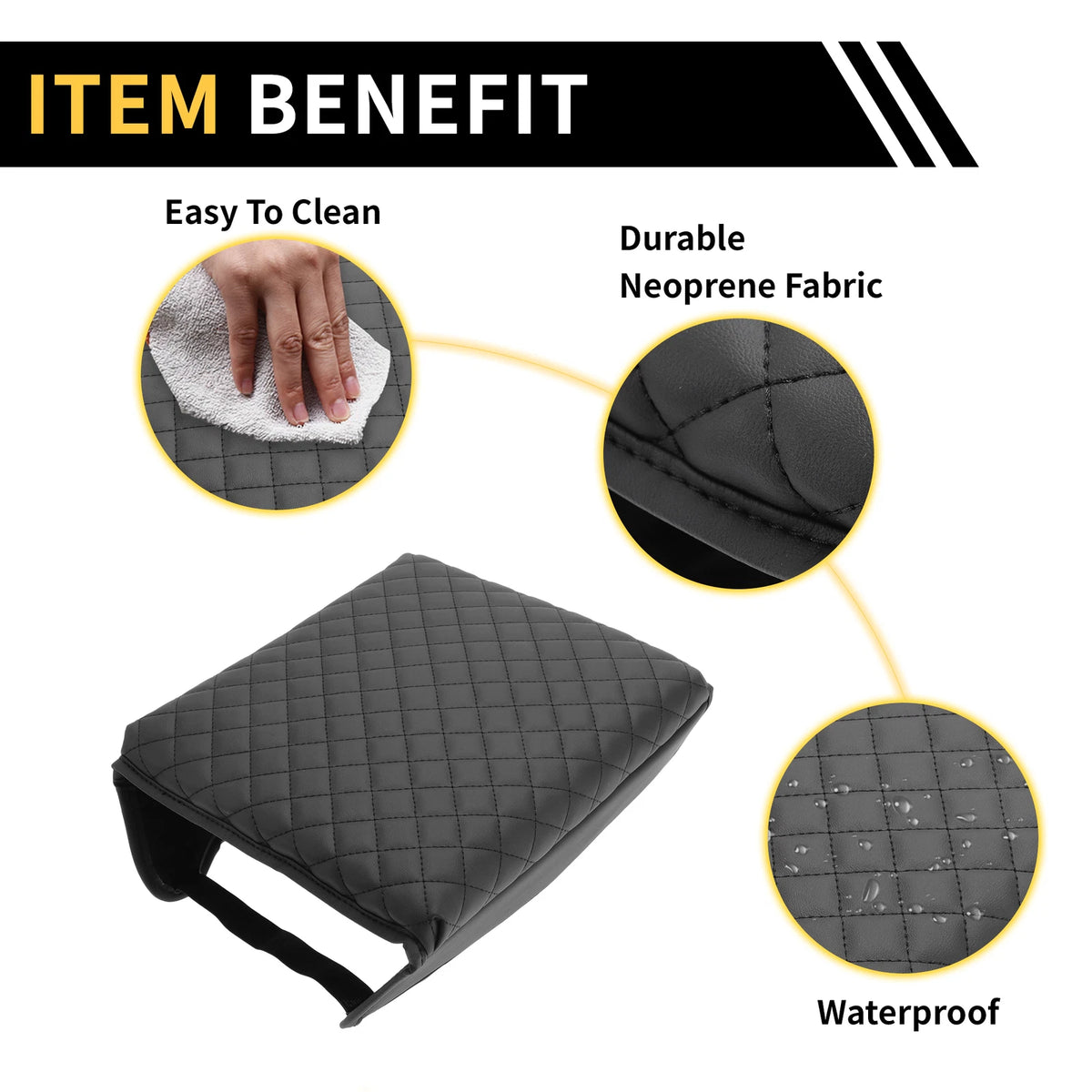 Console Lid Armrest Cover for Ford (Microfiber Leather, Black)