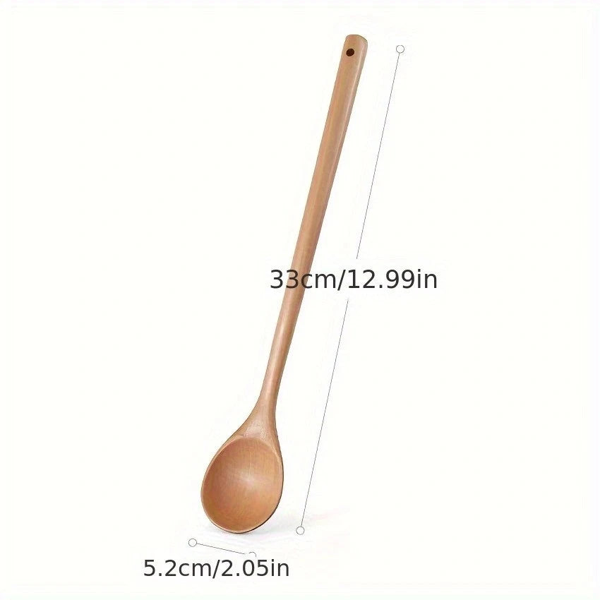 Wooden Kitchen Spoon with Long Handle for Stirring and Scraping Pans