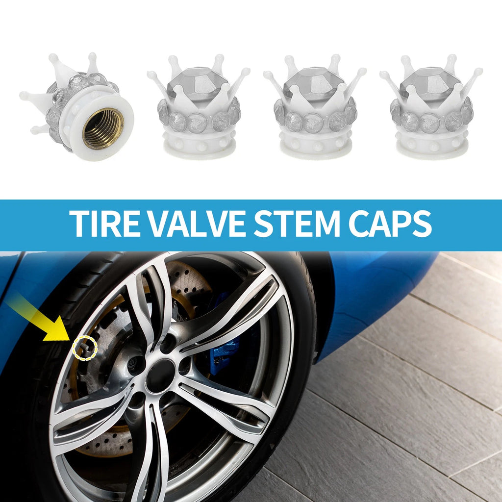 Valve Stem Caps White Silver Tone Replacement for Car Bike RV 4 Pack (Qty 4)