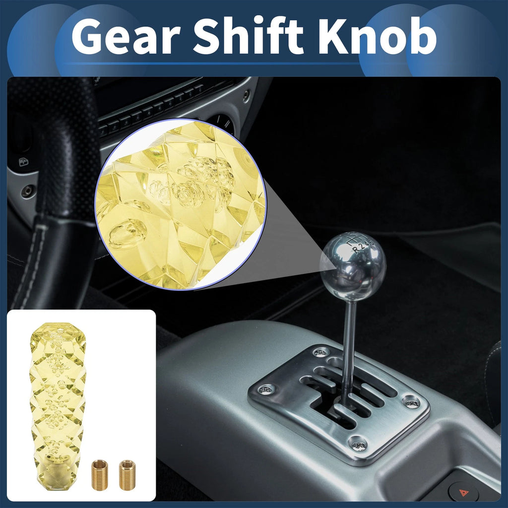 Crystal Shift Knob with 2 Adapters for Universal Fit (15cm, Yellow)