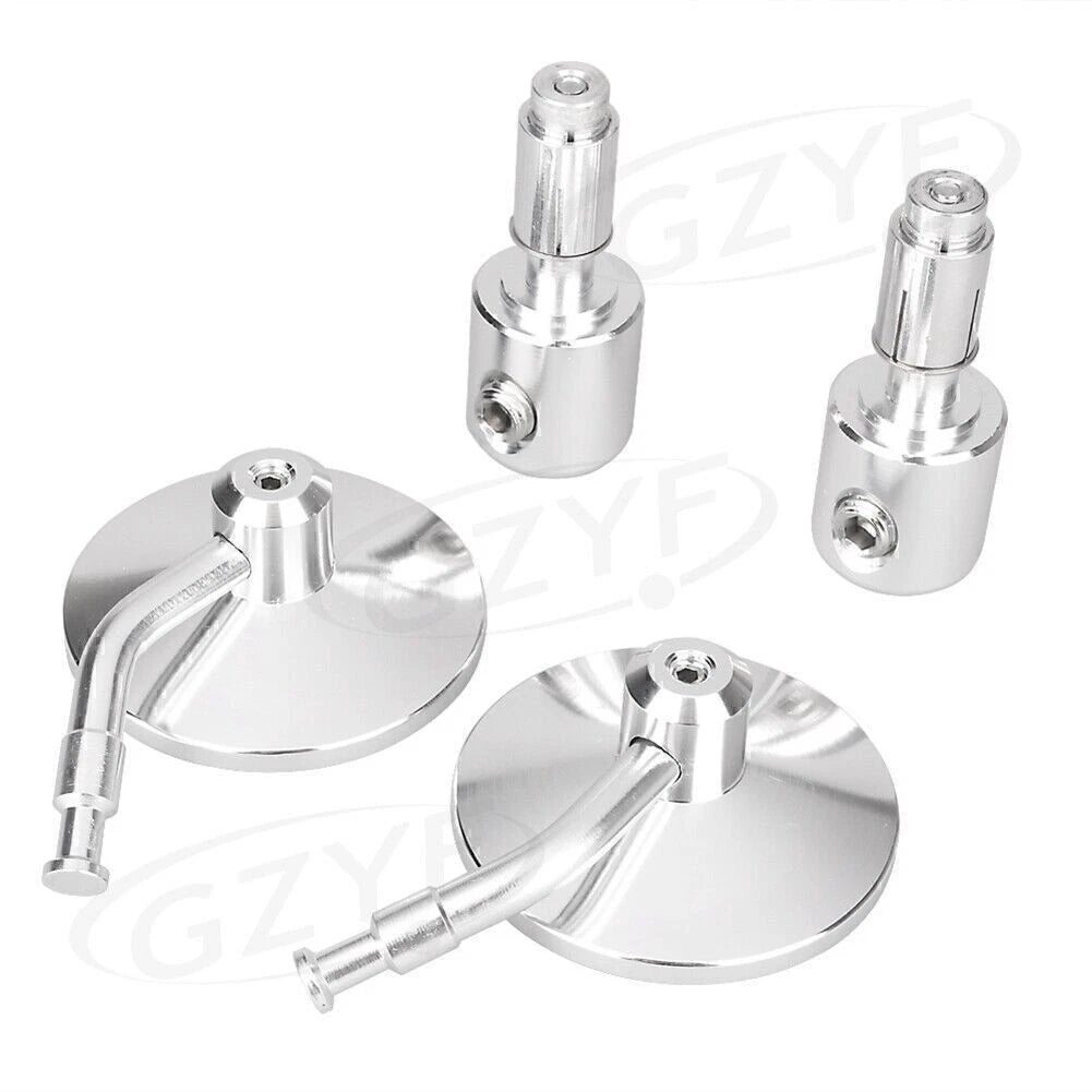 7/8" Bar End Rearview Side Mirrors for Bobber Cafe Racer (Silver)