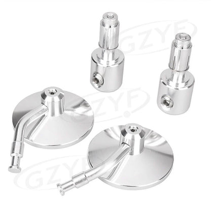 7/8" Bar End Rearview Side Mirrors for Bobber Cafe Racer (Silver)