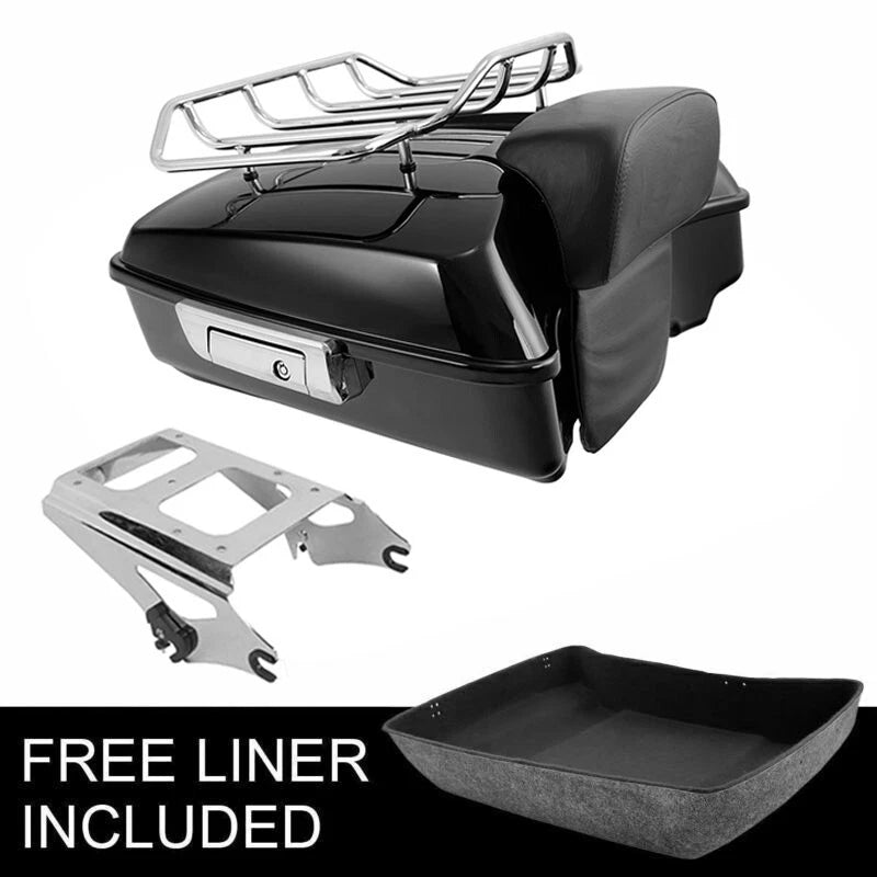 Chopped Trunk Backrest & Chrome Mounting Rack for Harley Road King (2009–2013)