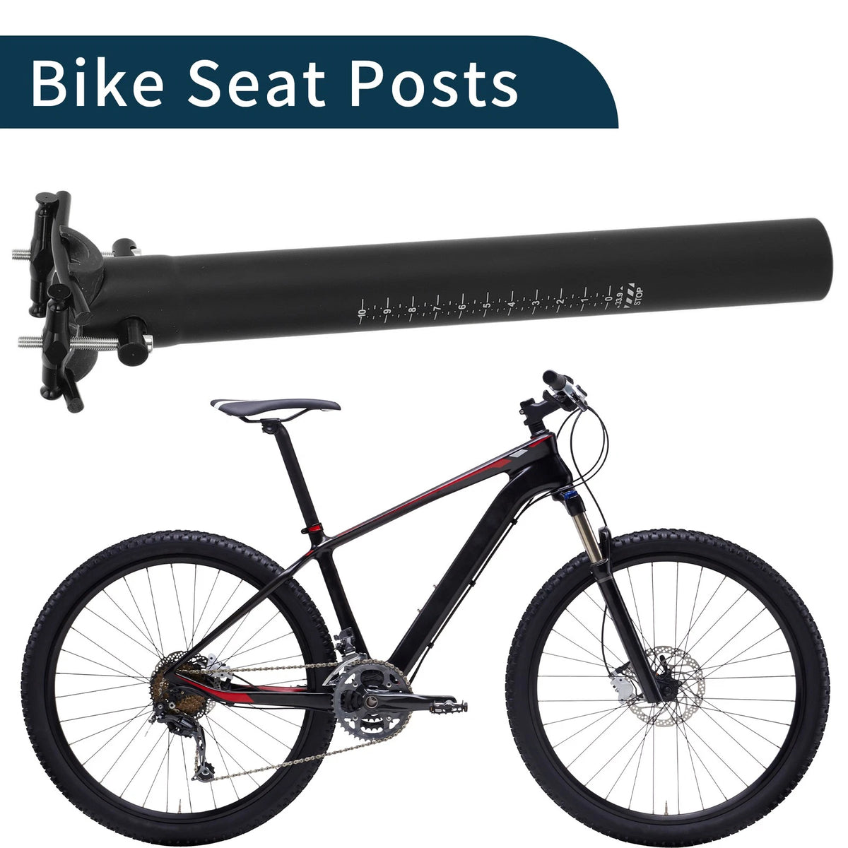 Bike Seat Post 33.9x300mm Lightweight 2-Bolt Replacement for Seat Tube Matte