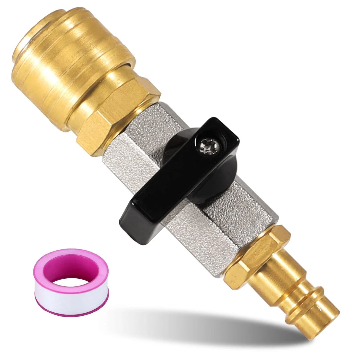 Air Compressor Hose Connector 14 Inch Brass Ball Valve with Sealing Tape