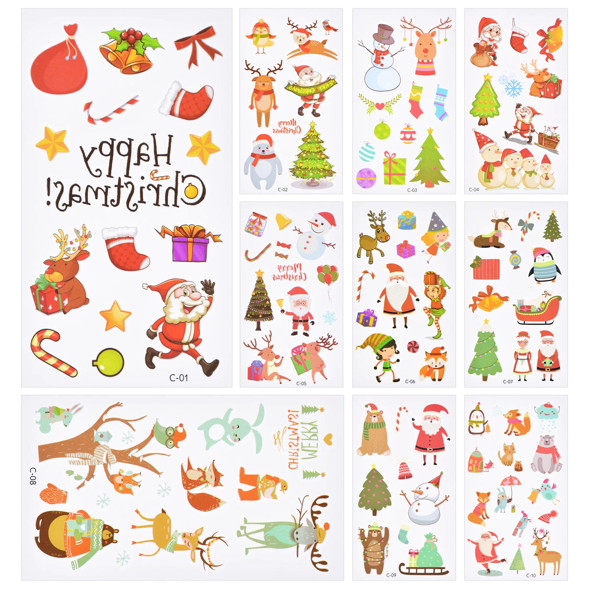 10 Sheets Waterproof Christmas Temporary Tattoos for Kids