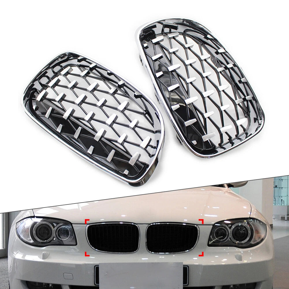 Chrome Black Diamond Front Kidney Grill for BMW 1 Series (E81 E82 E87 E88)
