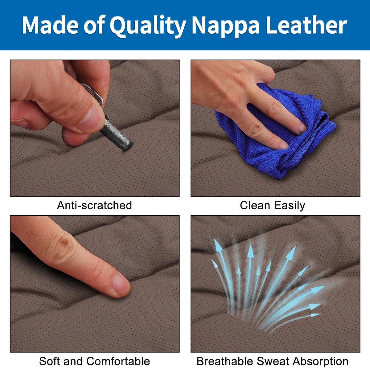 Brown Nappa Leather Back Seat Cover for Rear Bench (Non-Slip)