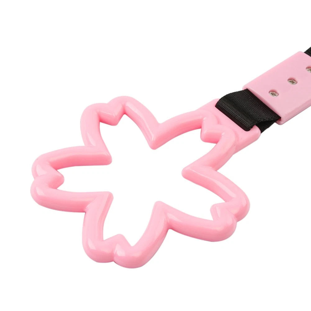 Cherry Blossom Ring Handle Strap for Train Bus (Black/Pink)