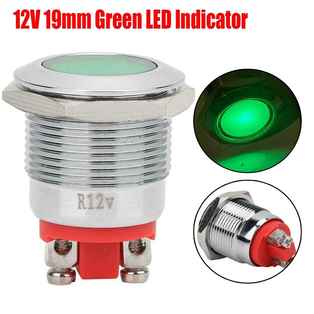 12V DC Green LED Indicator Light for Universal Use (19mm)