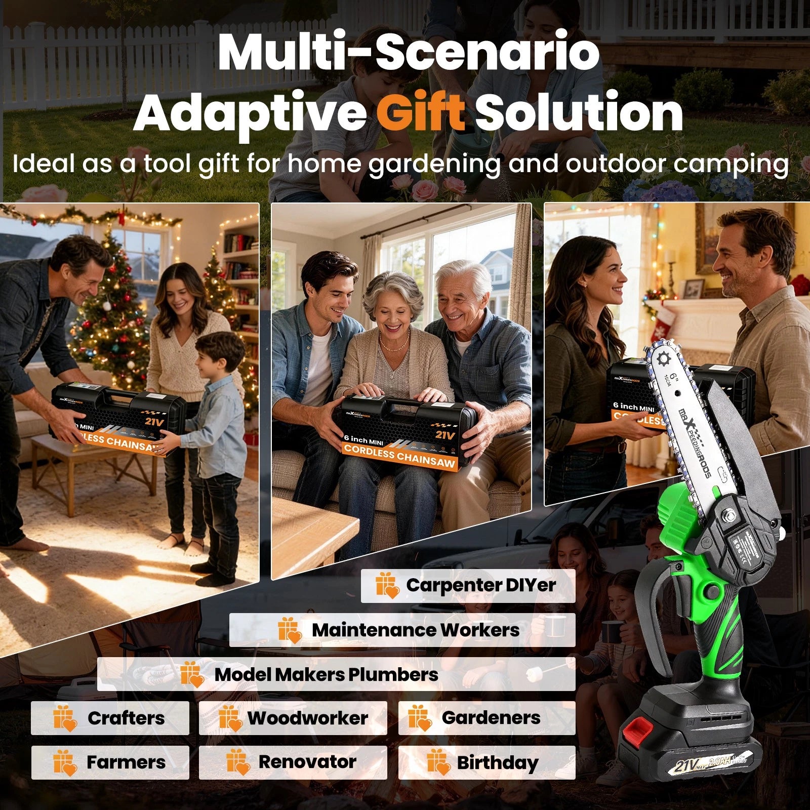 Cordless Mini Chainsaw 6" Electric Handheld + 2 Batteries (2023)