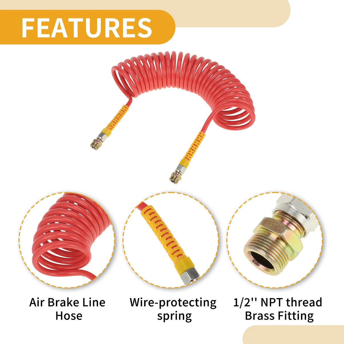 Air Brake Hose for Coiled Short Tail Line (28 Feet)
