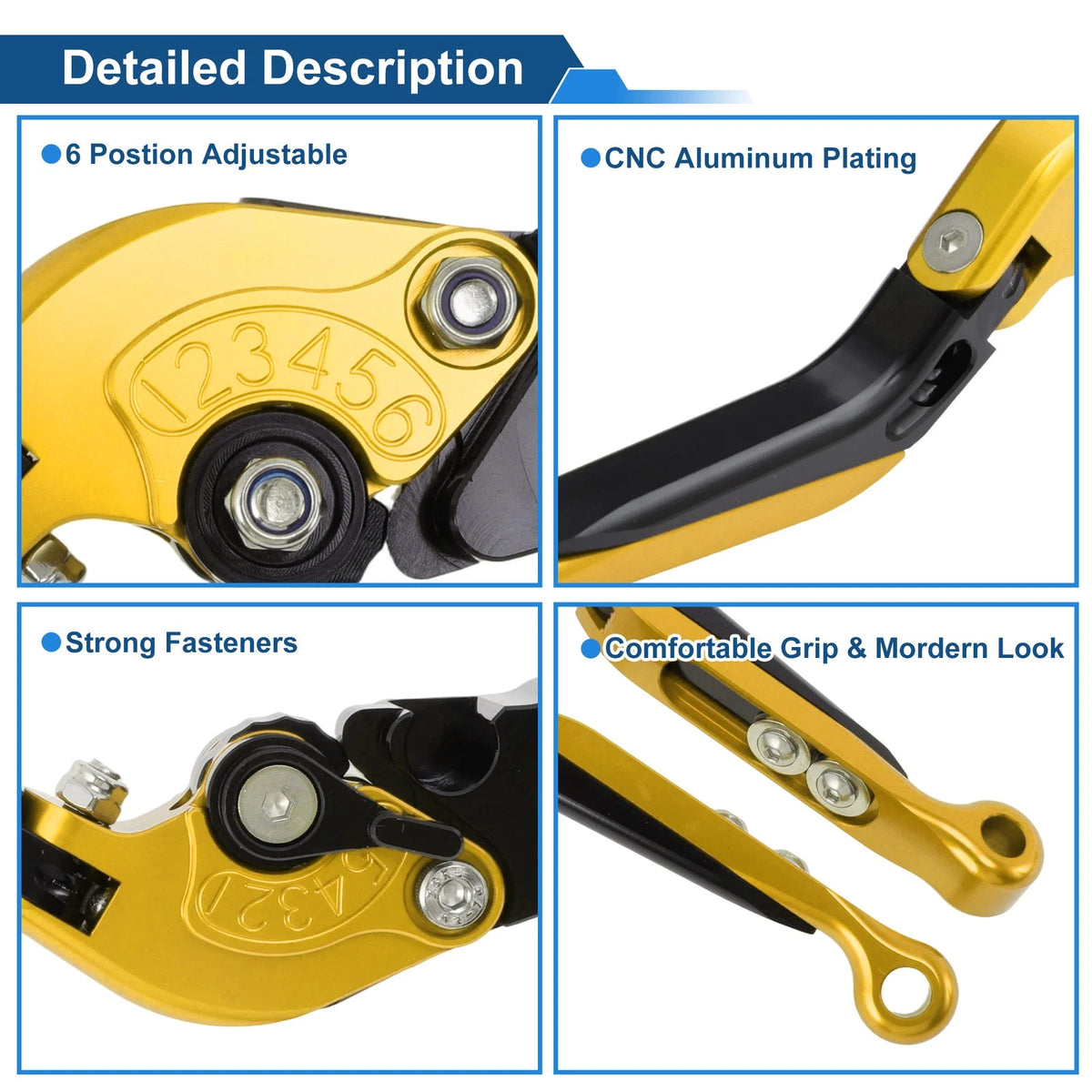Adjustable Short Brake Clutch Lever for Aprilia RSV4 (2009–2022) Gold Tone