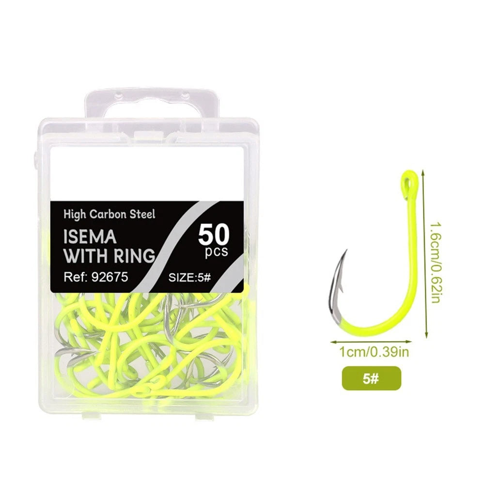 50pcs Barbed Circle Fishing Hooks for Carp (Fluorescent)