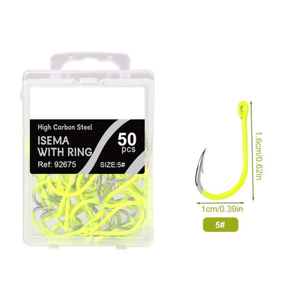 50pcs Barbed Circle Fishing Hooks for Carp (Fluorescent)