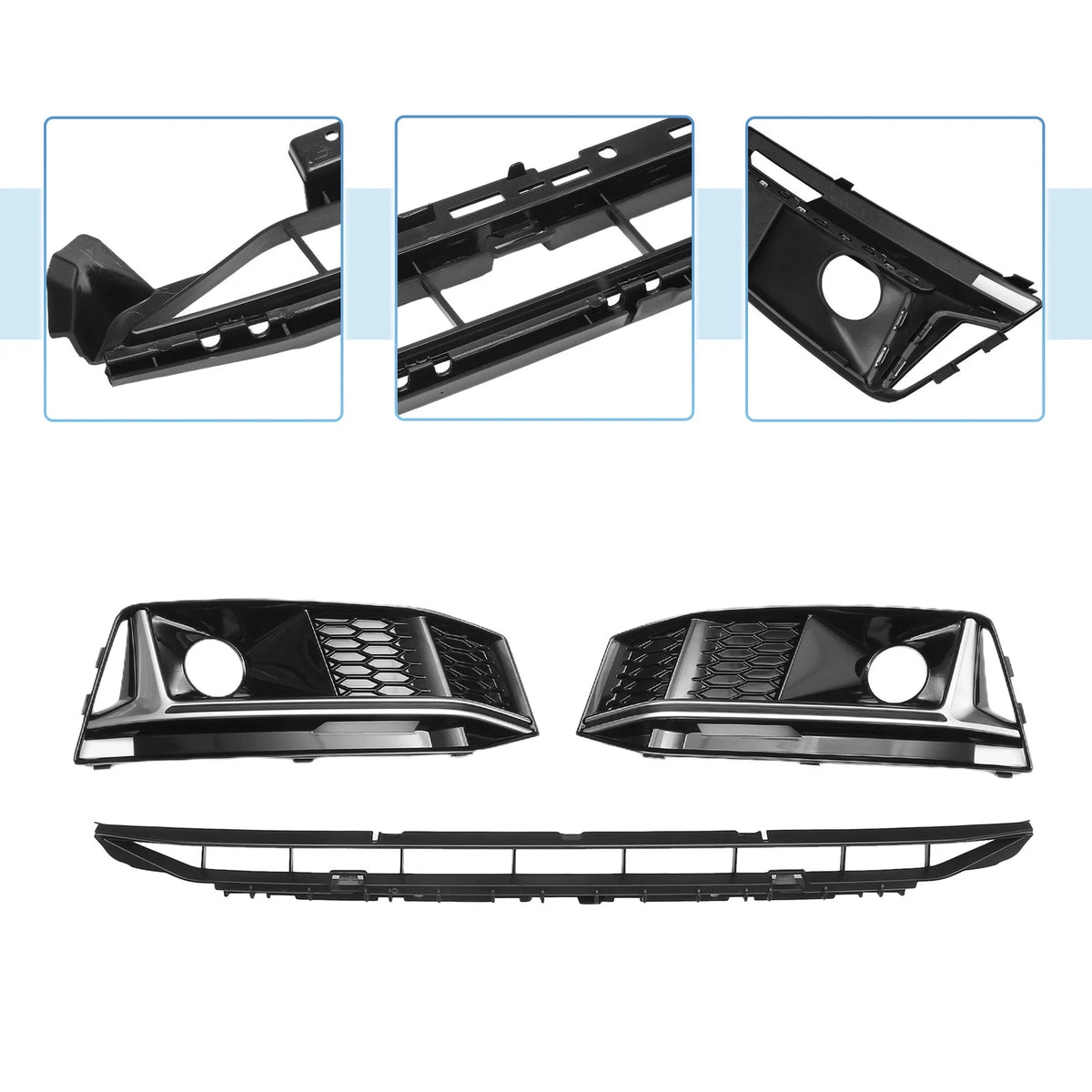 Front Lower Bumper Grille for Audi A4 B9 (2016–2018) Black 1 Set