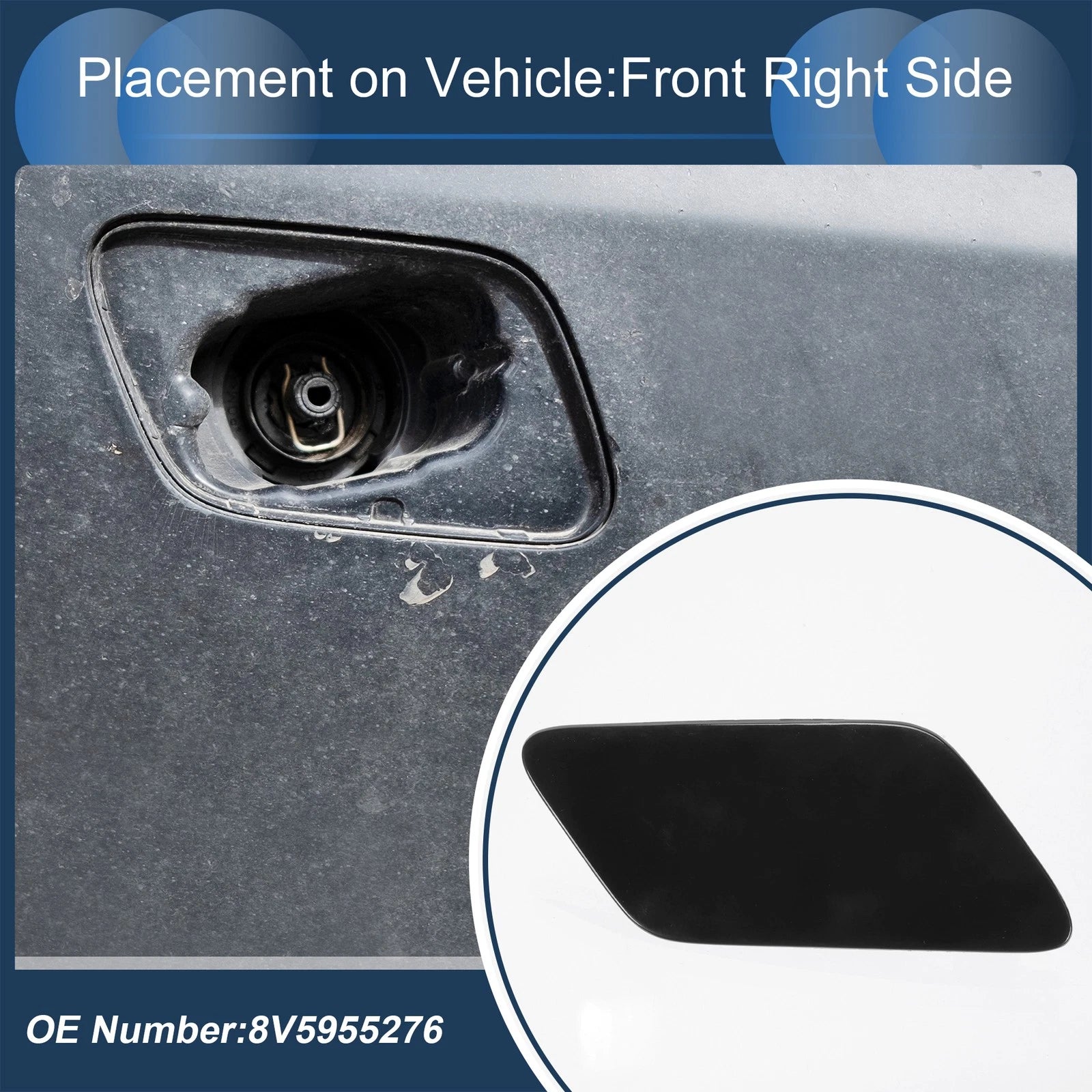 Front Right Washer Nozzle Cover Cap for Audi A3 8V (2013–2016) 1 Pcs Black