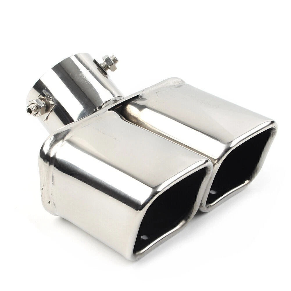 Dual Exhaust Pipe Tail Muffler Tip for Universal Fit (Silver)