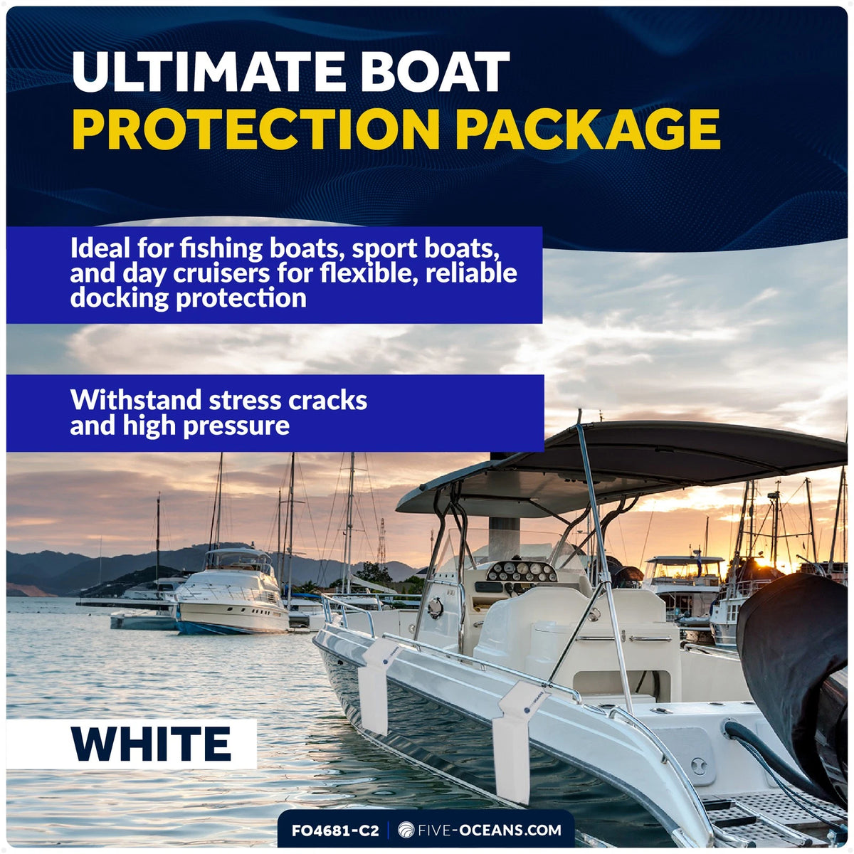 4-Pack White Flat Boat Fender Kit for Various Boats (24" x 6-7/8" x 2-1/2")