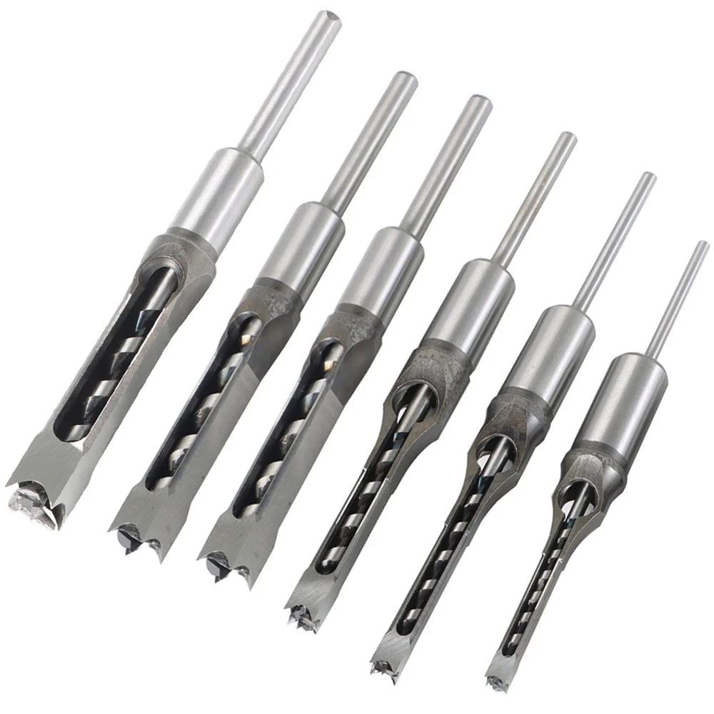 Set of 6 Square Hole Mortise Chisel Drill Bits 6.35mm-16mm