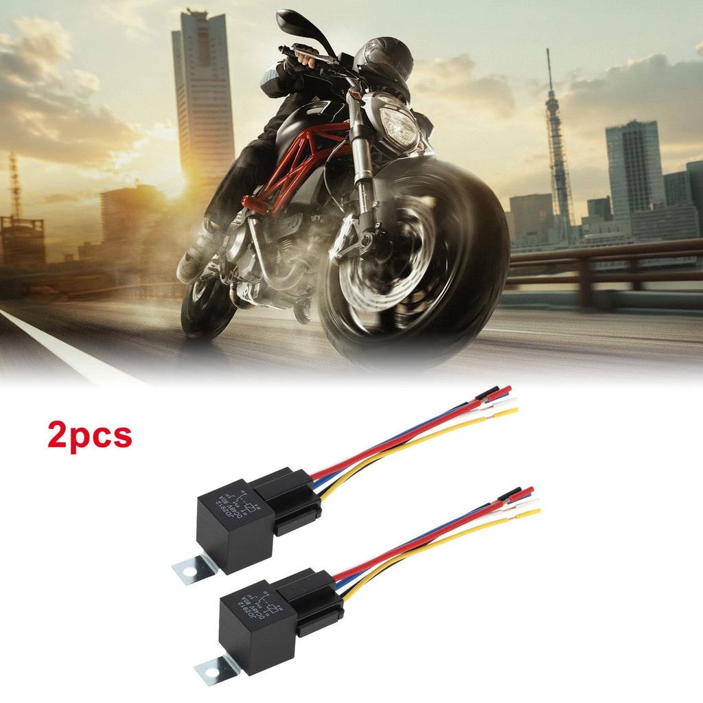 2X 5-Pin Auto Relay 48V 80A with Harness Sockets for Universal Applications
