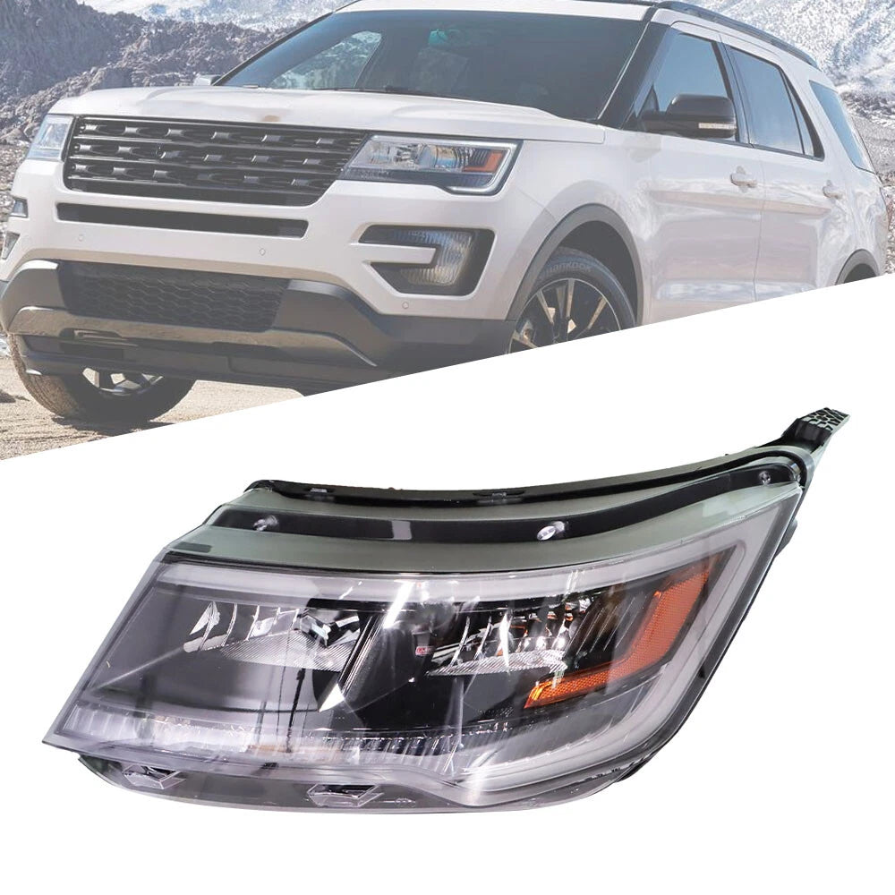 Headlight Headlamp for Ford Explorer (2016–2019) Black Halogen w/LED DRL Left