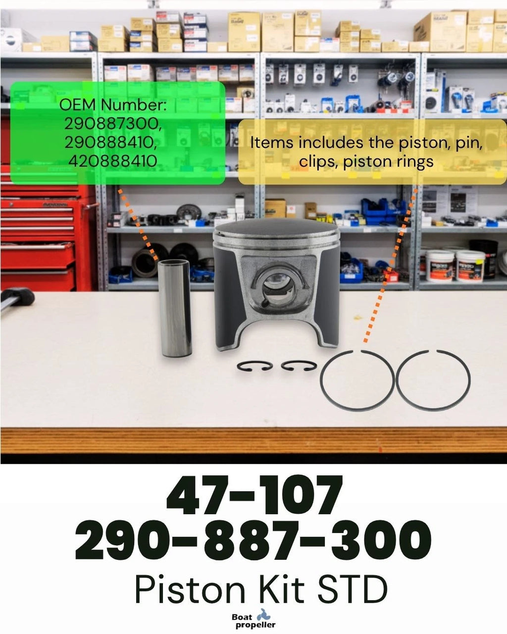 Piston Kit 47-107 STD, 290-887-300-STD for SeaDoo 787 800 (1995–2002)