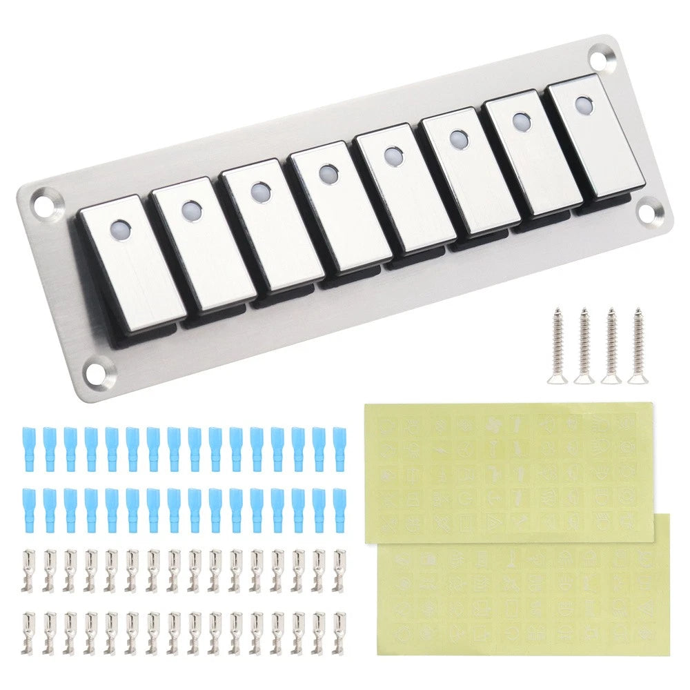 8 Rocker ON-OFF Switch Panel with Blue LED Backlight for Boat Car