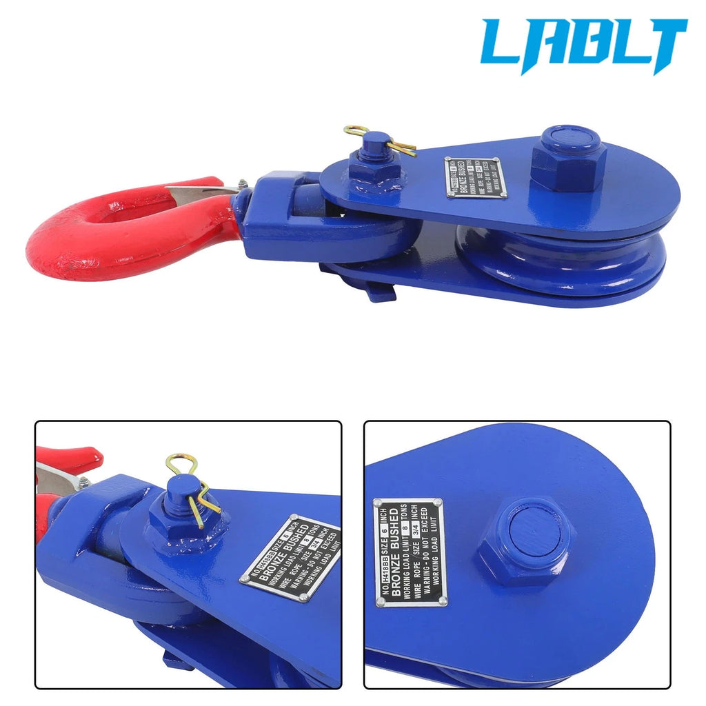8T Snatch Block with Hook for LABLT (6" Sheave, 3/4" Wire Rope)