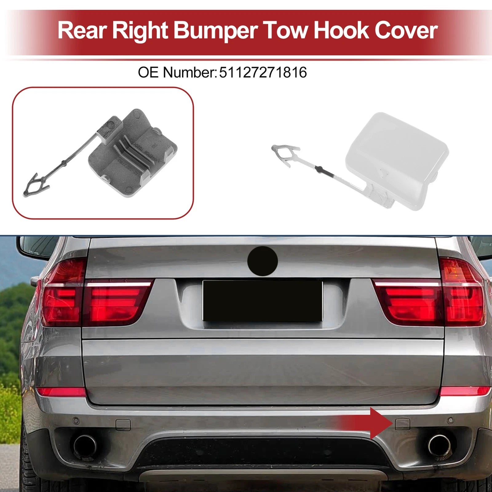 Tow Hook Cover Cap Replacement for BMW X5 E70 2011–2013 White