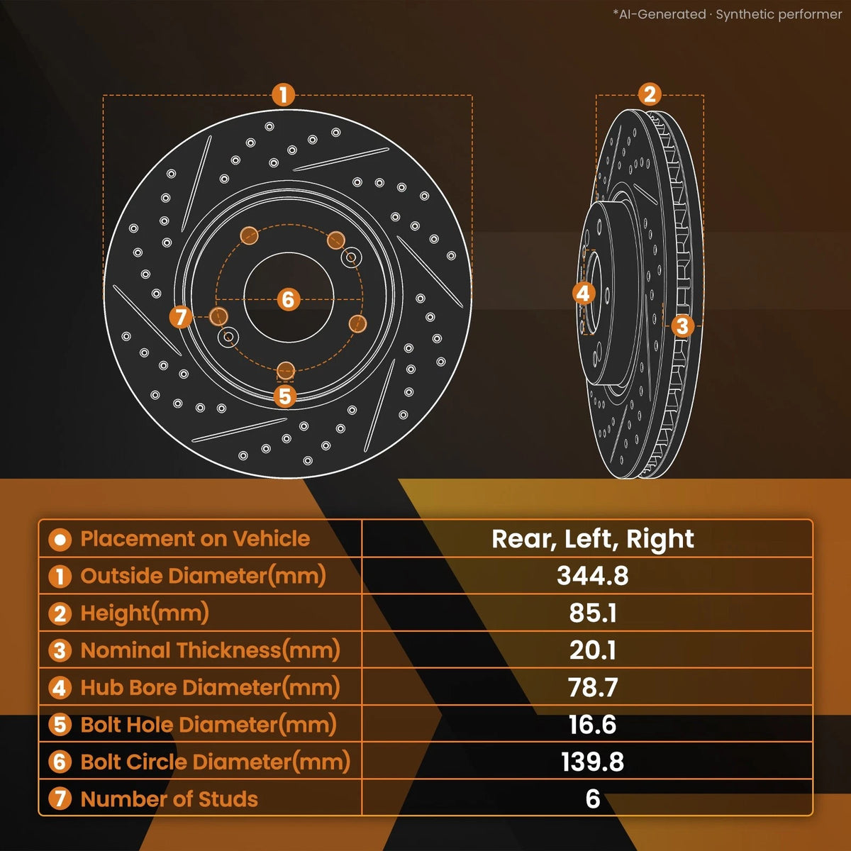 Rear Drilled & Slotted Disc Brake Rotor for Chevrolet Tahoe/Avalanche (2007–2020)
