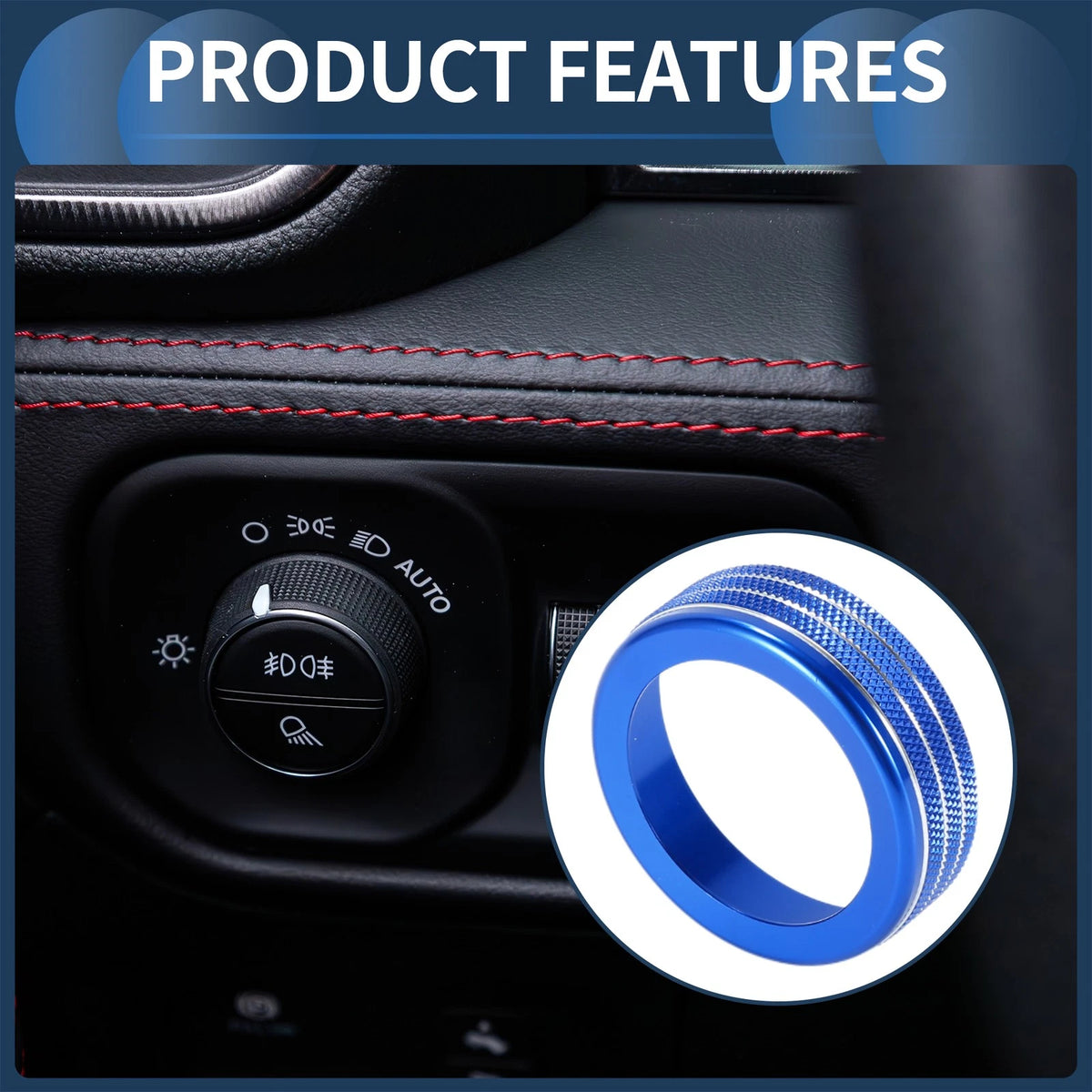 Fog Light Switch Knob Cover Ring for Dodge Ram (2018–2022) Blue 1 Pc