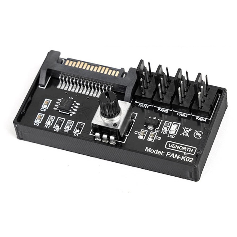 4-Way PWM Fan Speed Controller Hub for SATA Powered Server Fans
