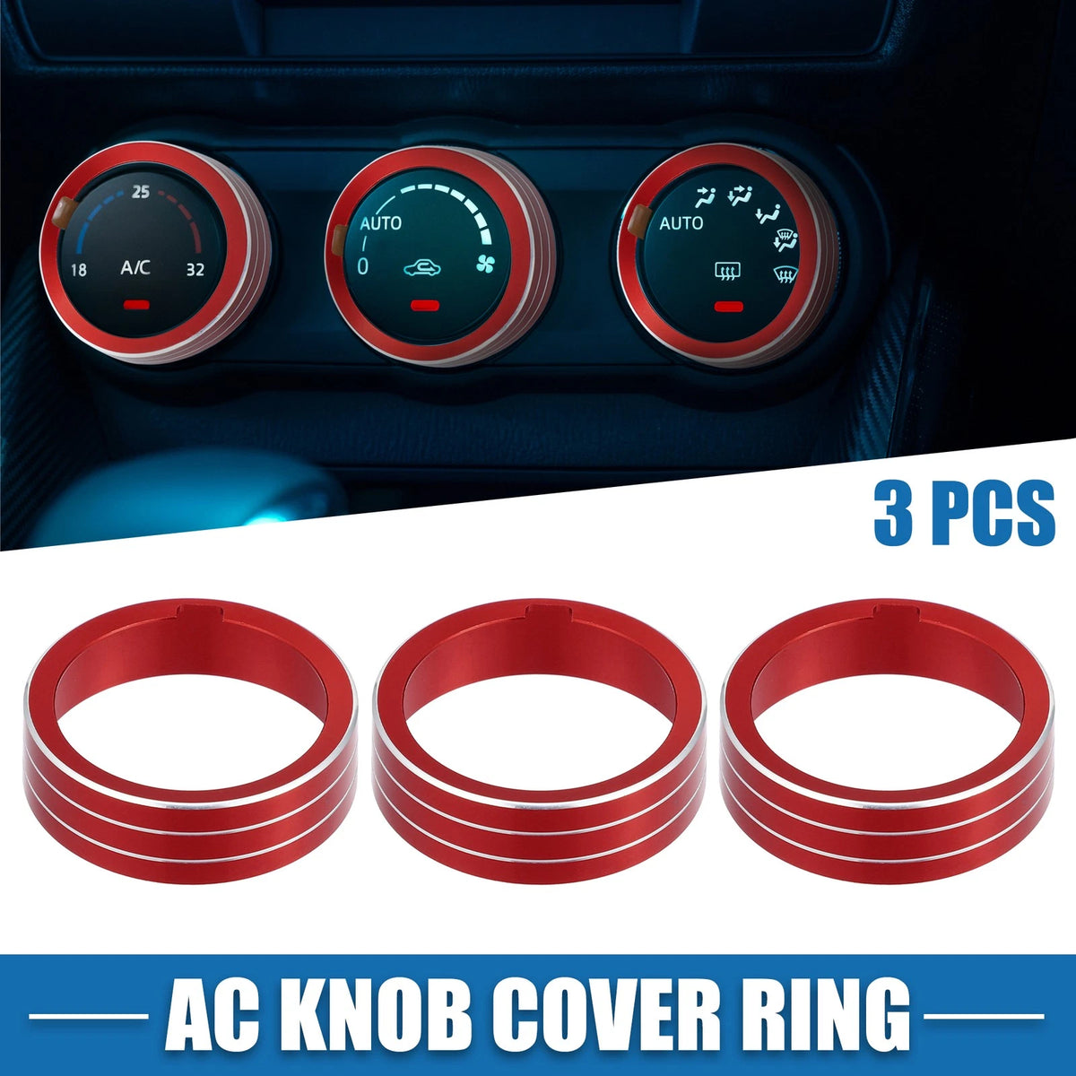 3X AC Knob Climate Control Ring Cover for VW MK7 Golf GTI (2015–2020) Red