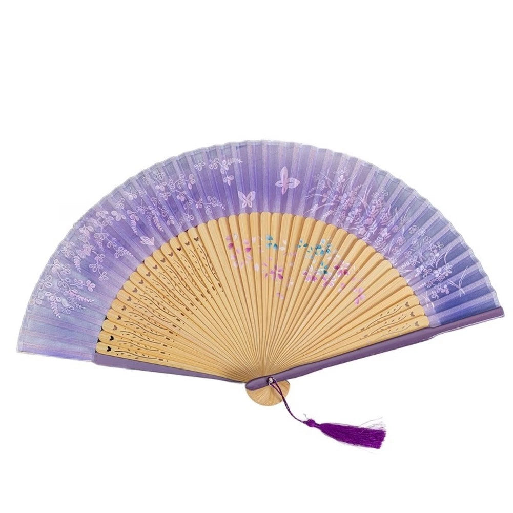 Vintage-Inspired Folding Fan 21cm Painted Edge Faux Silk Openwork Detail