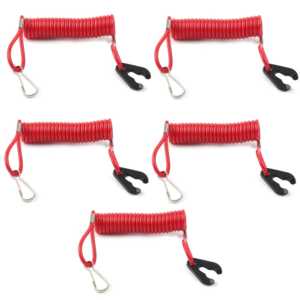 5X Red Outboard Kill Switch Tether Emergency Stop Lanyard for Yamaha Evinrude