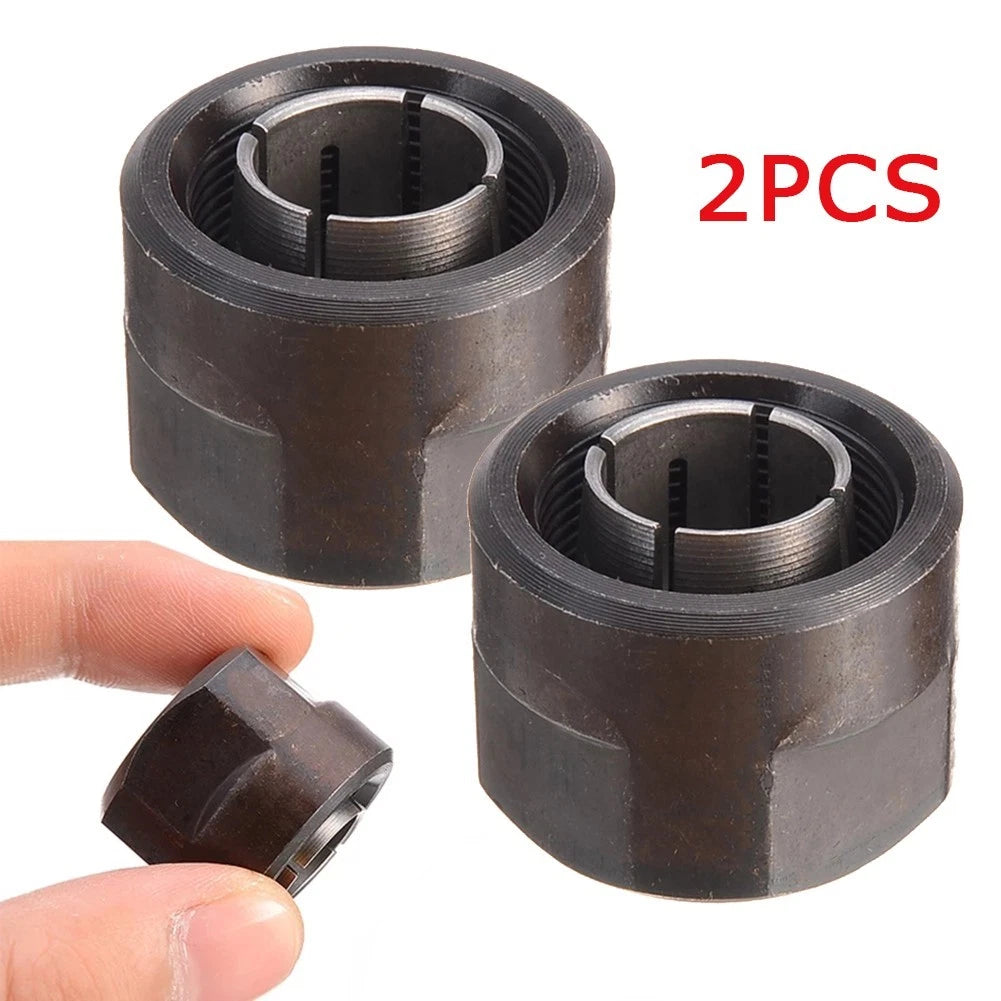 2X Collet Nut for Plunge Router 1/2" Metal 12.7mm Center Hole Black