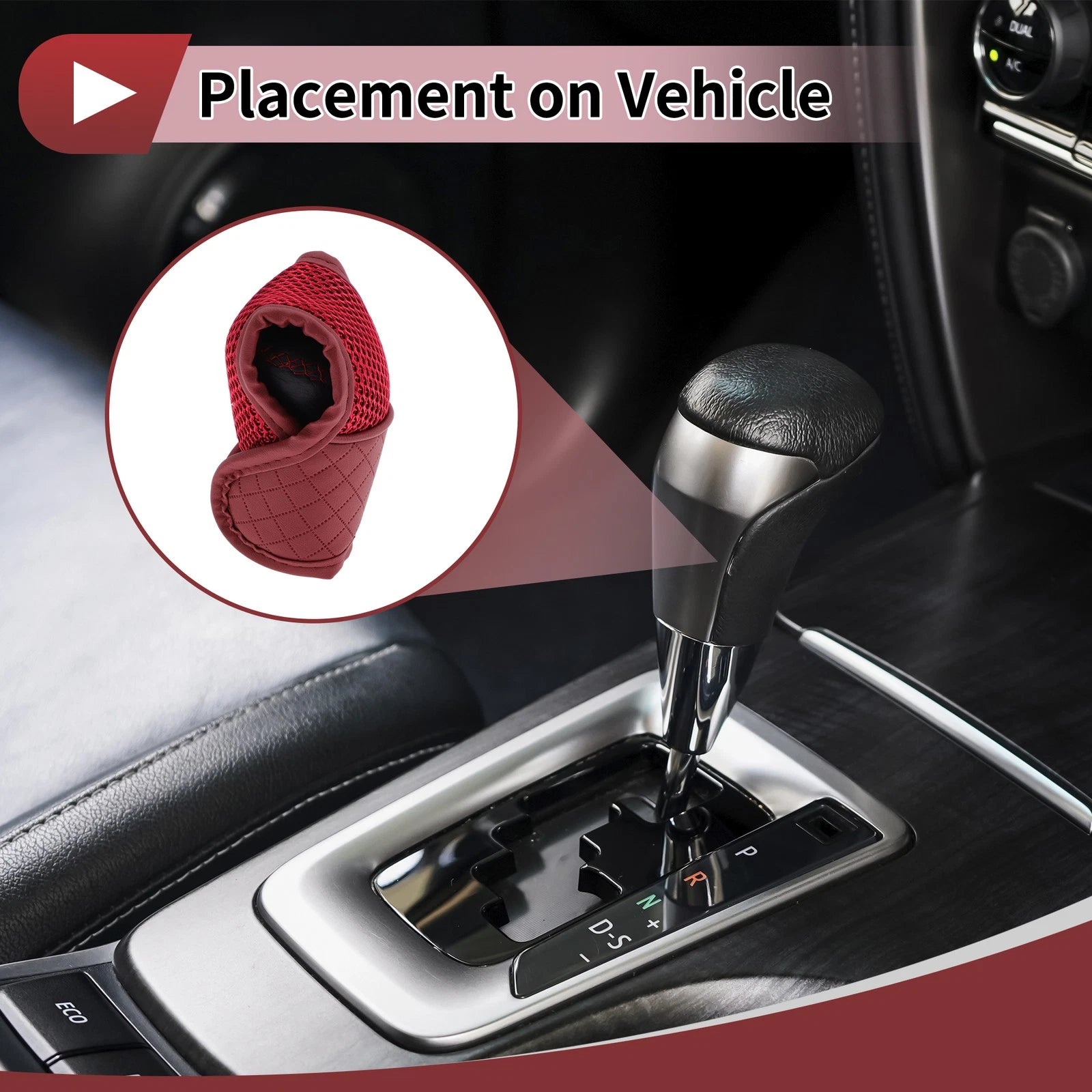 Gear Shift Knob Cover for Car SUV RV T-Shaped Hook Loop Polyester PU Red